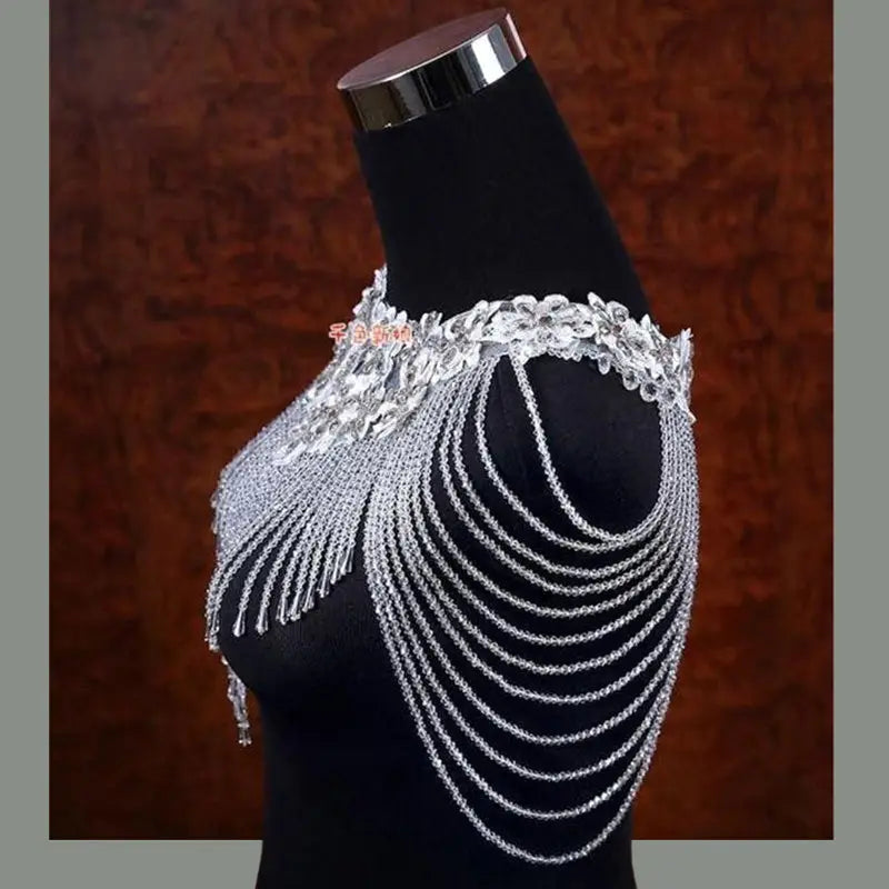 Handmade Beaded Small Shawl Wedding Shawl - White / One size