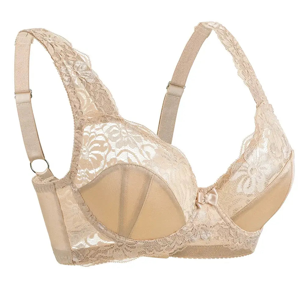 Minimizer Brassiere; Plus Size; Lace Bra - Apricot / GG / 48