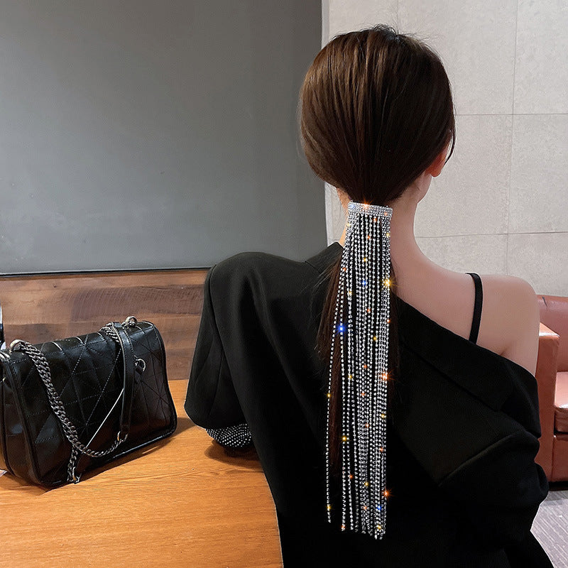 Shine Full Rhinestone Hairpins, Long Tassel Crystal Hair