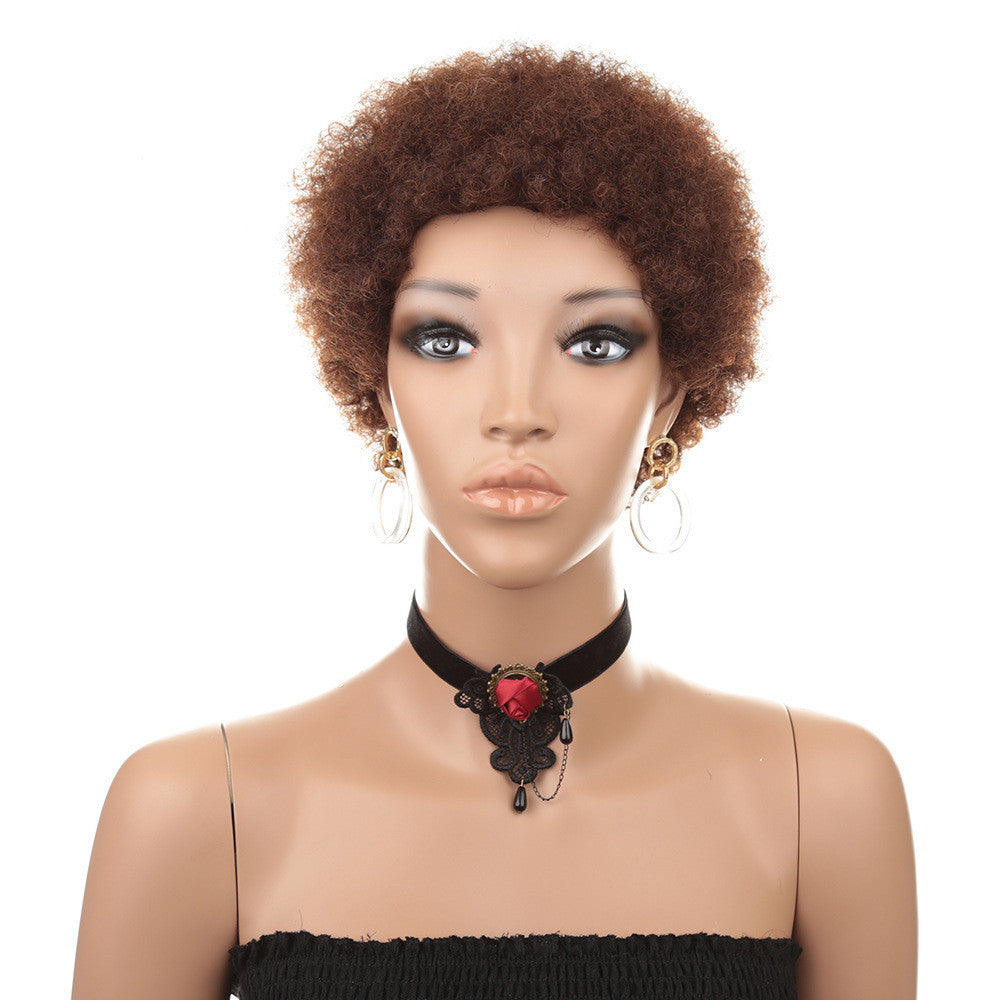 Short Human Hair Wig , Kinky Curly Hair