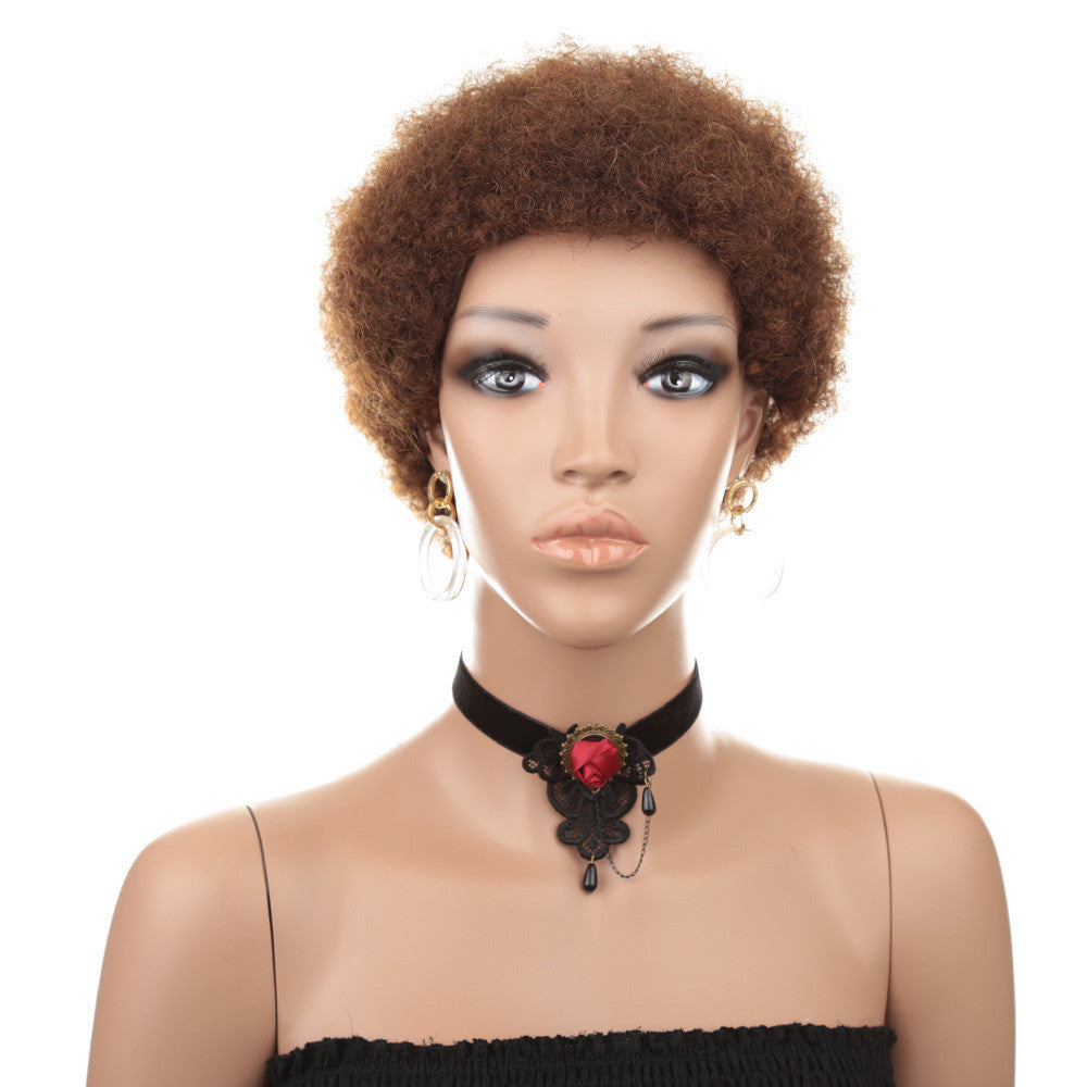 Short Human Hair Wig , Kinky Curly Hair