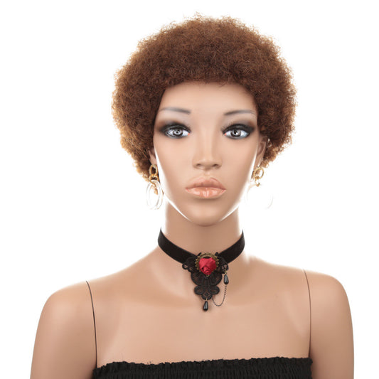 Short Human Hair Wig , Kinky Curly Hair