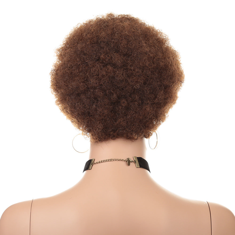 Short Human Hair Wig , Kinky Curly Hair