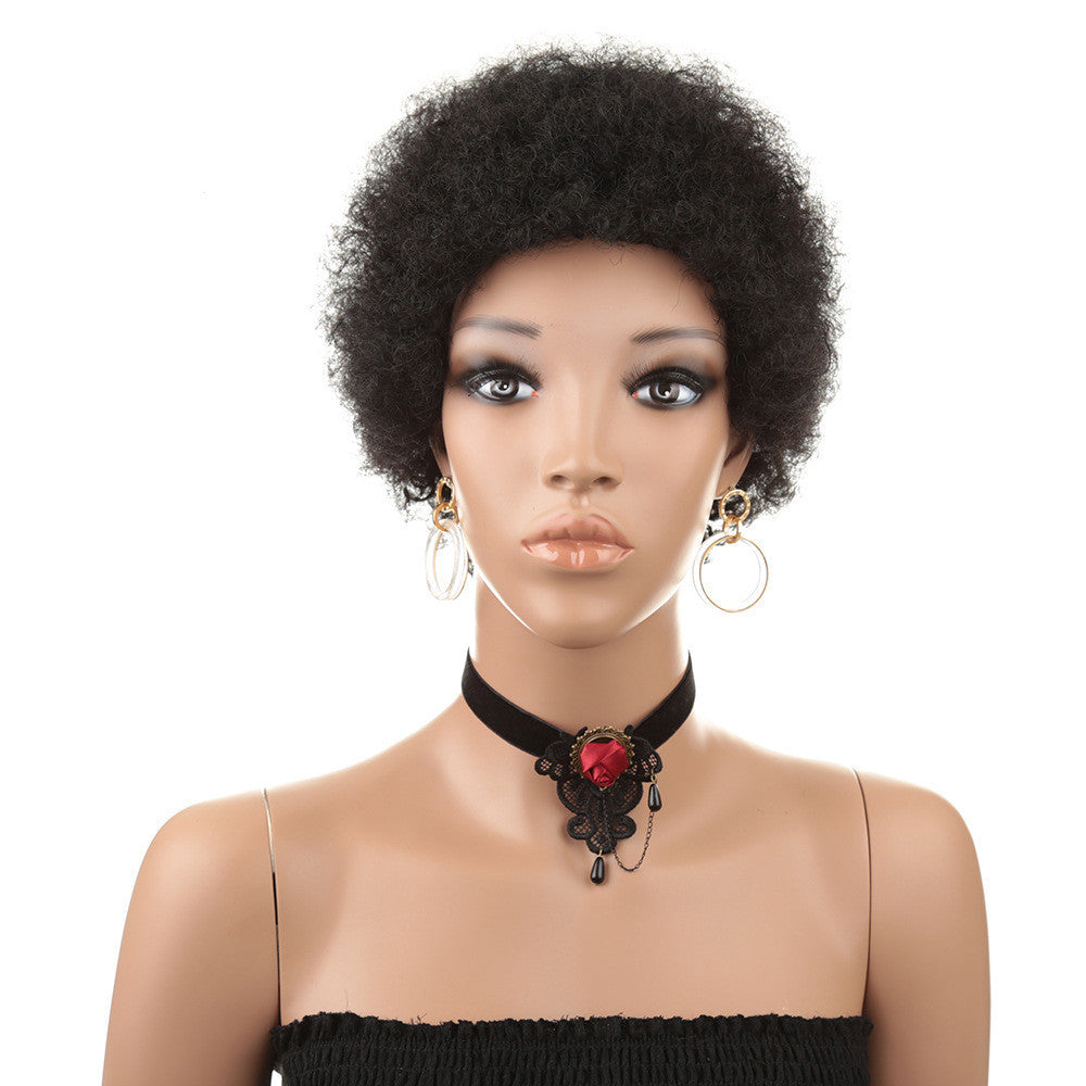 Short Human Hair Wig , Kinky Curly Hair