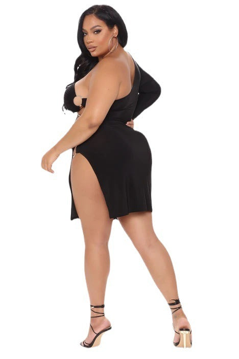 Plus Size, Leaky Shoulder, Steel Ring Dress