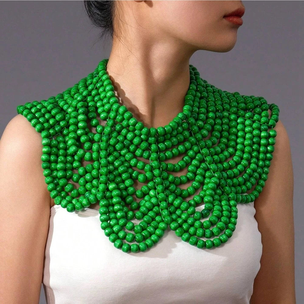 Fashionable Handmade Wooden Bead Woven Necklace (4 colours)