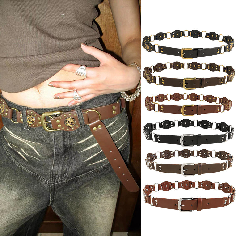 Vintage Belt With Handsome Riveted Metal Buckle ( 5 variants)