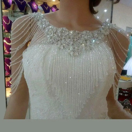 Handmade Beaded Small Shawl Wedding Shawl - White / One size